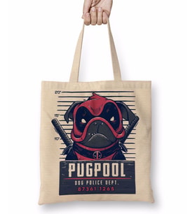 Deadpool Pugpool Köpek Bez Çanta Uzun Saplı
