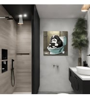 Tekli Kare Kanvas Banyo Tablosu Tabletle Oynayan Terrier Köpek