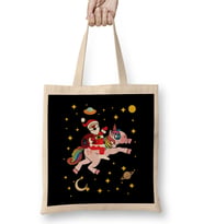 Cute Santa Claus Riding a Unicorn Through Space Bez Çanta Uzun Saplı
