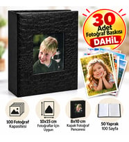 30 Adet Fotoğraf Baskısı + 100'lü Deri Pencereli Fotoğraf Albümü – 10x15 cm
