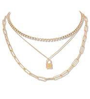 Chavin 3 Katmanlı Taşlı Gold  Alloy Bayan Zincir Kolye en25