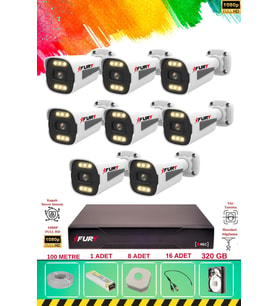 FURY 8 Kameralı 6 Warm Led Gece Renkli Görüş-Cepten İzle-Su Geçirmez Güvenlik Kamerası Seti 320GB