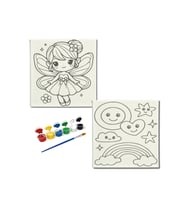 Okul Etkinliği-2'li Tuval Boyama Seti. 20x20 Cm Uv Baskı 6 Akrilik Boya 1 Fırça-model-281