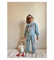 Çocuklar için  3iplik %100 Pamuk Penye Renkli alt-üst Eşofman Takımı (Kristal Mavi)