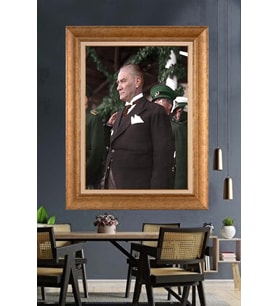 Altın Varaklı Çerçeveli Paspartulu Atatürk Tablo DC1311 (Gold)