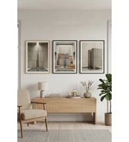Modern Sanatsal Su Formları 3’lü Ahşap Çerçeveli Tablo Seti