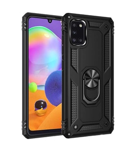 Samsung Galaxy A31 Kılıf Metal For Car Yüzüklü Standlı Military Ring Serisi (Siyah)