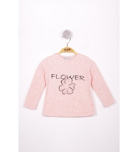 Toontoy Kız Çocuk Flower Baskılı T-Shirt (Pembe Melanj)