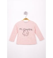 Toontoy Kız Çocuk Flower Baskılı T-Shirt (Pembe Melanj)