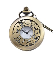 Valkyrie Alice Harikalar Diyarı Temalı Vintage Bronz Cep Saati - Kolye Köstekli Retro Hediye