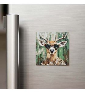 Deer - Geyik - Güneş Gözlüklü Style - Buzdolap Magneti - 9x9 Cm