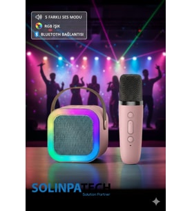Karaoke Mikrofonlu Kablosuz Bluetooth Rgb Led Işıklı 5 Ses Efektli Hd Stereo Ses Usb/sd K12 Hoparlör Pembe
