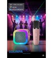 Karaoke Mikrofonlu Kablosuz Bluetooth Rgb Led Işıklı 5 Ses Efektli Hd Stereo Ses Usb/sd K12 Hoparlör Pembe