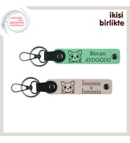 Anneye Kedi Sevgisini Taşıyan Anlamlı Armağan, Kişisel Deri Anahtarlık Takımı, Açık Yeşil-Pudra
