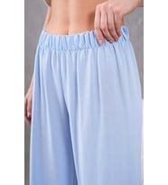 Kadın Keten Beli Lastikli Rahat Bol Paça Pantalon (Mavi)