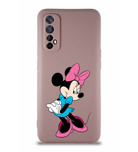 Realme 7 Soft Premier Kapak Minnie Mouse-F Tasarımlı Silikon Kılıf - Pudra (Şeffaf)