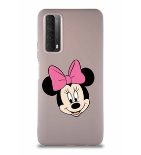 Huawei P Smart 2021 Soft Premier Kapak Minnie Mouse-C Tasarımlı Silikon Kılıf - Pudra (Şeffaf)