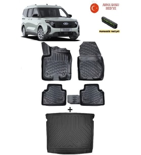 Ford Tourneo Courier 2024 Sonrası Uyumlu 3D Havuzlu Paspas ve 3D Bagaj Havuzu Seti ASMA KOKU VE NUMARATÖR HEDİYELİ