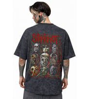 Slipknot Rock Metal Müzik Grubu Sırt Baskılı Unisex Oversize Eskitme Yıkamalı Tişört