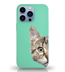 Apple iPhone 13 Pro Max Uyumlu Lansman Kılıf Catface Tasarımlı İçi Kadife Kapak-Su Yeşili (Şeffaf)