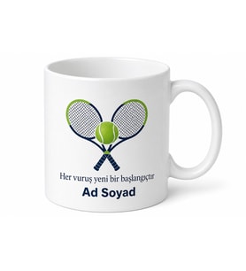 İsimli Tenis Raketi Desenli Baskılı Kupa Bardak Tenisçiye Özel Hediye