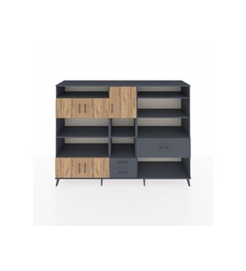 Hyperion Dolap 13 Raflı 3 Çekmeceli 5 Kapaklı 220x44x163 Antrasit-Çam/Antrasit