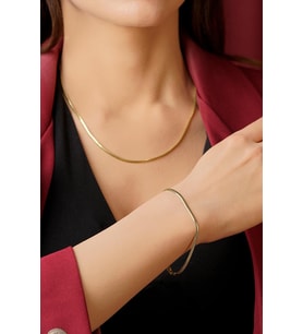14 Ayar Altın İtalyan Balıksırtı Set (Kolye, Bileklik)
