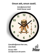 İsme Özel Kaykaylı Köpek Çocuk Odası Duvar Saati Orta Boy 30 cm Siyah Camlı Sessiz
