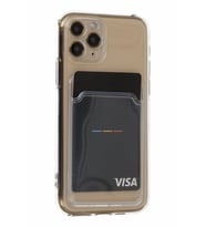 Apple iPhone 11 Pro Uyumlu Kamera Korumalı Kartlıklı  Şeffaf Kılıf Card Case