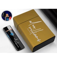 BK Gift Kişiye Özel Sarı Sigara Tabakası ve Elektronik Dokunmatik Alevsiz Şarjlı Çakmak Hediye Seti-17, Metal Sigara Tabakası, Elektronik Çakmak