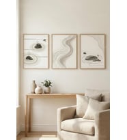 Sakin ve Minimalist Zen Bahçesi 3’lü Ahşap Çerçeveli Tablo Seti