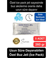 5 Adet 260 gr Soğutucu Jel Poşet Buz Aküsü Yolculuk Seyahat Yiyecek İçin Uygun Uzun Süre Dayanım