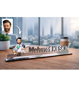 Kişiye Özel Doktör Karikatürlü 30 cm Ayna Pleksi Masaüstü İsimlik - Doktor Hediyesi Doktora Özel Hediye