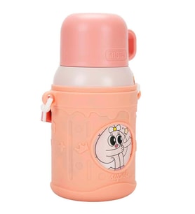 Shotay ST-8817 480ml Askılı Silikon Kılıflı Pipetli Desenli Pembe Çelik Matara
