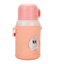 Shotay ST-8817 480ml Askılı Silikon Kılıflı Pipetli Desenli Pembe Çelik Matara