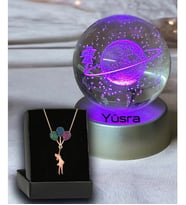 Renk Değiştiren Led Işıklı Cam Satürn Kız Küre Lamba Kristal Top Ve Uçan Balonlu Kız Kolye