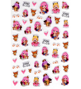 Sticker Kabartmalı A4 Boyutunda Stiker Defter, Planlayıcı Etiket-(lim555) - Kedili Kız
