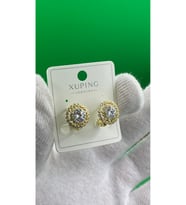 Xuping Tek Taşlı Gold Renk Küpe (Mürdüm)