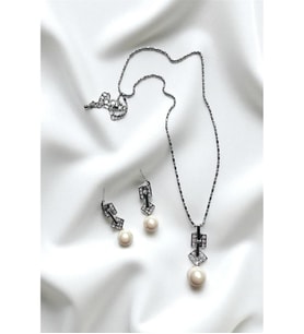 İNCİLİ TAŞLI BRİDE KOLYE KÜPE SET