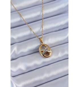 316L Çelik Gold Renk Zirkon Taşlı Kadın Kolye 5886 - GLST2294-1311