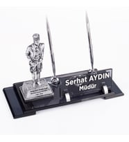 Atatürk Heykeli Biblolu Elit Kristal İsimlik Masa İsimliği Çift Kalemli İsimlik Lüks Ofis Hediye