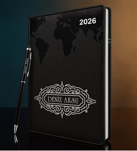 BK Gift Kişiye Özel İsimli Termo Sert Kapak 2026 Siyah Ajanda & Kalem -11, Öğretmenler Günü Hediyesi, Yeni İş Hediyesi