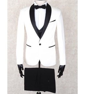 Jan Carlucci Slim Fit Şal Yaka-Çift Yırtmaç Beyaz Drop 6 Damatlık Smokin - Full Set Yelek, Gömlek, Papyon