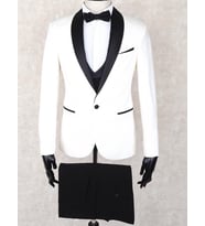 Jan Carlucci Slim Fit Şal Yaka-Çift Yırtmaç Beyaz Drop 6 Damatlık Smokin - Full Set Yelek, Gömlek, Papyon