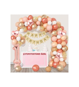 Pembe Tonlarında Karamel 1 Yaş Balon Zincir Seti
