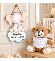 Kişiye Özel Bebek Kapı Süsü (Peluş Ayıcık Hediyeli) – Baby Shower / Hastane Odası