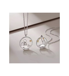Little Prince Küçük Prens Ve Tilki Best Friends Dostluk Sembolü İkili Kolye (Gümüş)