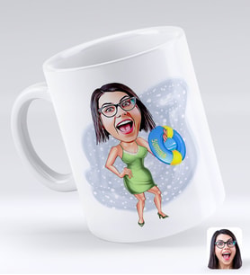 BK Gift Kişiye Özel Tatilci Kadın Karikatürlü Beyaz Kupa Bardak-6