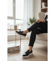 Enoch Hakiki Deri Siyah Püsküllü Casual Loafer (Esnek ve Kalın Tabanlı)
