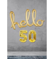 50 Yaş Doğum Günü Balonları - Hello 50 El Yazısı Gold Renk Folyo Balon